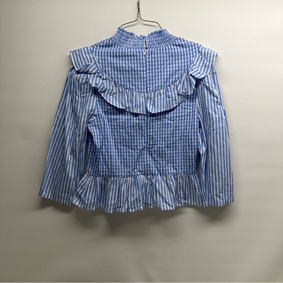 English Factory Blue Gingham Ruffle Blouse size M NWT - Picture 3 of 9